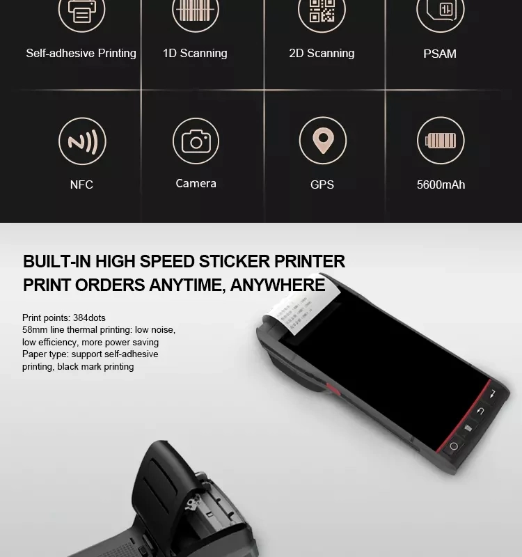 Industrial Portable Handheld Mobile Android Barcode Scanner Terminal with Thermal Printer