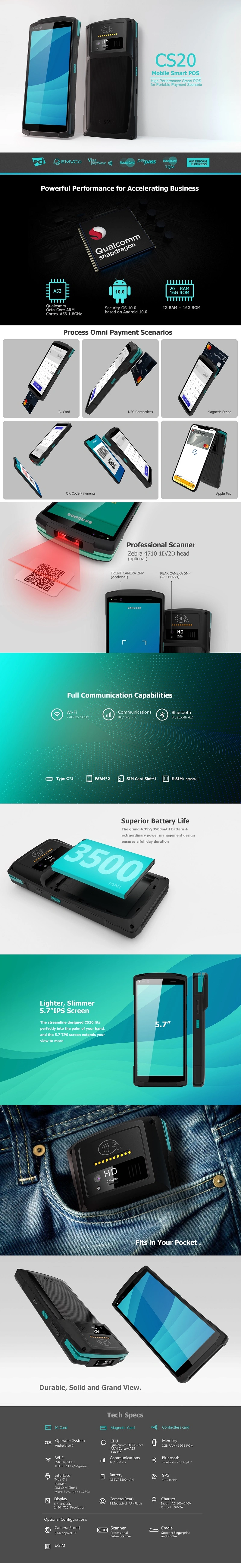 5.7 Inch Smart Android Handheld POS Terminal with EMV PCI