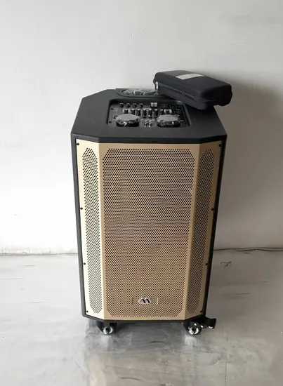 バッテリーと 15 インチのトロリーを備えたポータブル スピーカーのメーカー