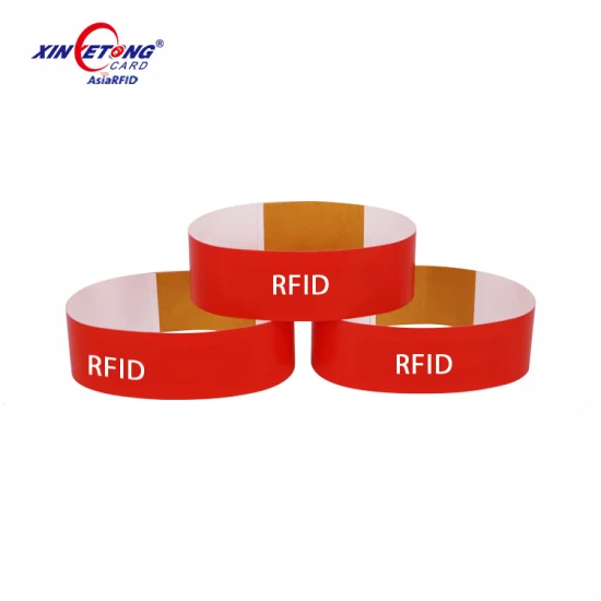 1K 13.56MHz HF タグ防水 RFID リストバンド、使い捨て RFID 紙リストバンド、F08 チップ